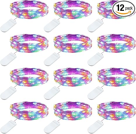 Brightown 12 Pack Multi-Color Fairy Lights Battery Operated - 7ft 20 LED Waterproof Micro Firefly Lights for Christmas Decor, DIY Craft, Wedding Table Centerpieces, Flowers
