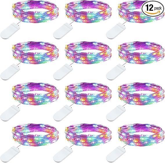 Brightown 12 Pack Multi-Color Fairy Lights Battery Operated - 7ft 20 LED Waterproof Micro Firefly Lights for Christmas Decor, DIY Craft, Wedding Table Centerpieces, Flowers