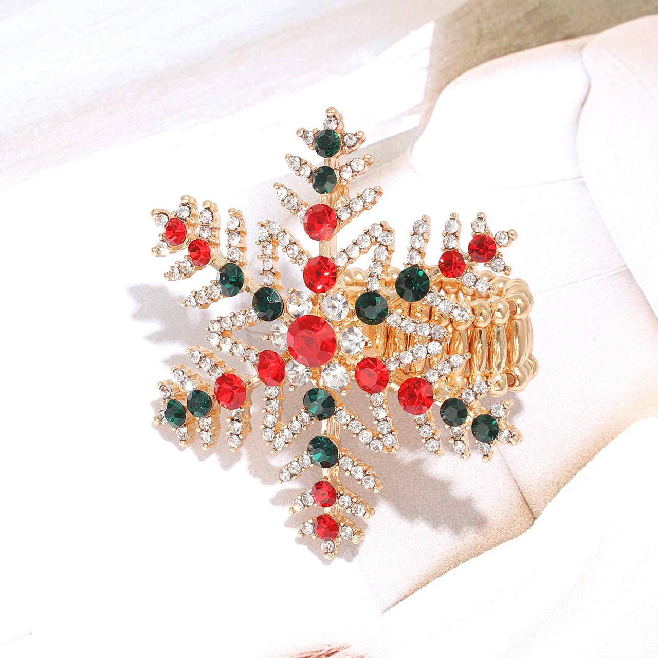 Anillos elásticos de Navidad, árbol de Navidad, invierno, copo de nieve, Papá Noel, anillos elásticos festivos de cristal con diamantes de imitación, joyería de vacaciones para mujeres, 4