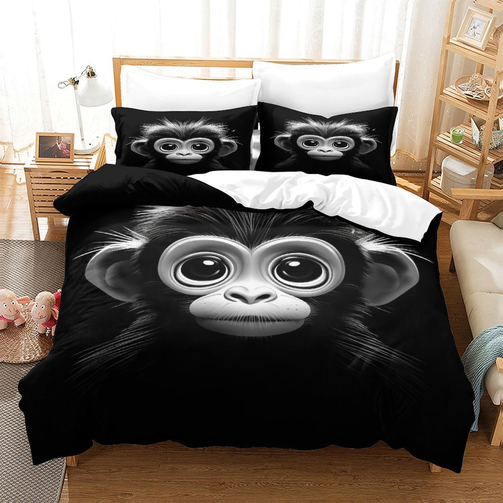 Housse de couette Super King 260x220 en microfibre premium hypoallergénique motif singe