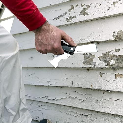 Miniatura 10 de Hyde Herramienta de pintor plegable de acero inoxidable 5 en 1, se pliega cerrado, limpia rodillos, extiende compuesto, raspa, limpia grietas, abre