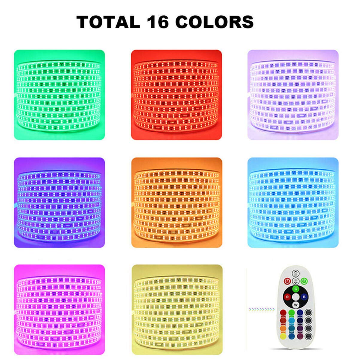 Wielokolorowa taśma LED RGB, elastyczna taśma, 220 V AC 60leds IP65, wodoodporna, taśma LED z 24 przyciskami zmiany koloru (30 m)
