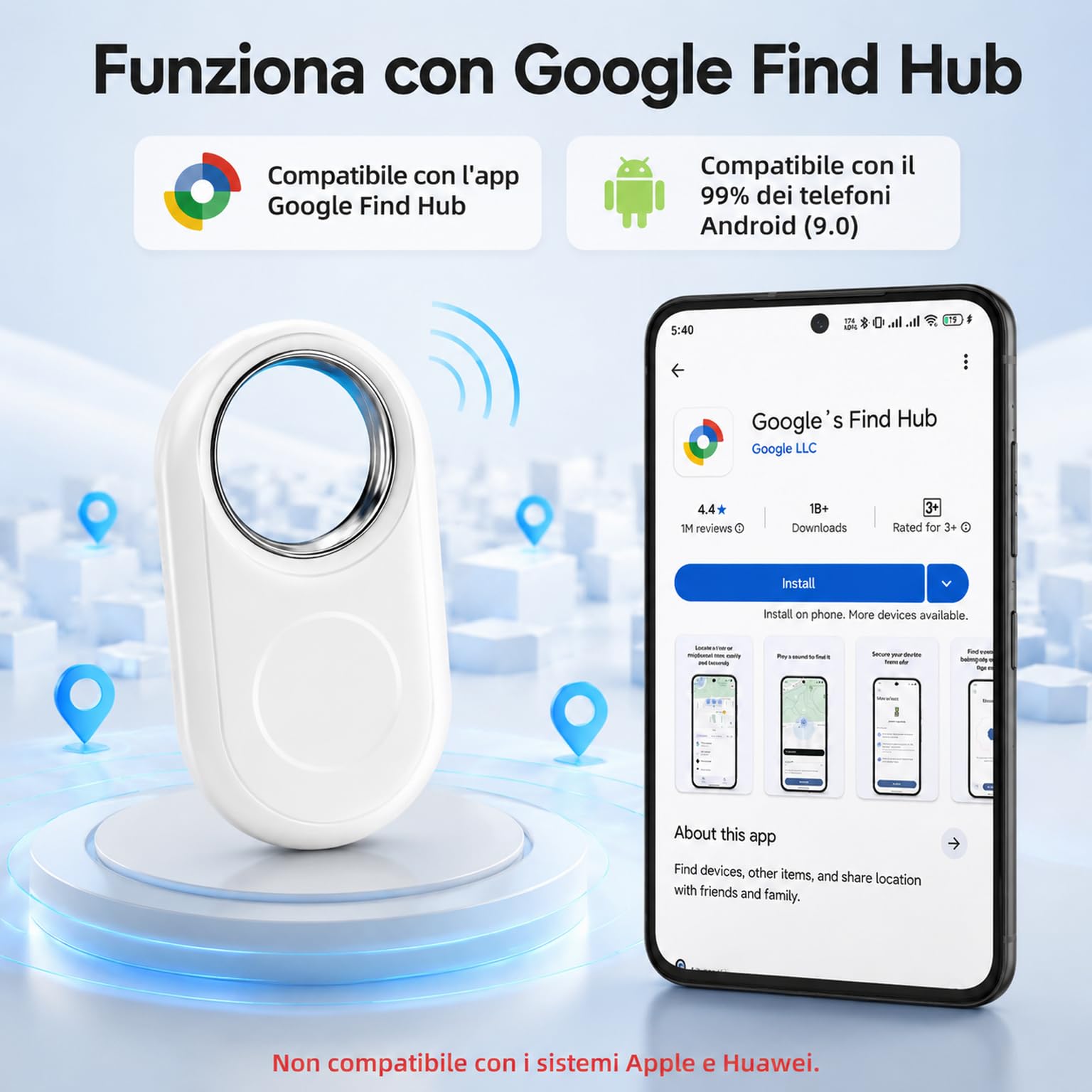 Tracker Smart Tag Android Funktioniert mit Google's Find Hub (4 Stück), Schlüsselfinder Android,Bluetooth Finder für Geldbeutel, Taschen, Schlüssel & Hund