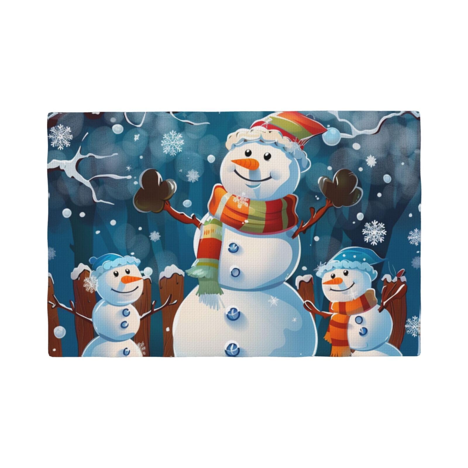 Winter Snowman Print Placemats Set, Heat Resistant Washable Placemat 12x18in Table Mats for Party Kitchen Dining Table Decoration Indoor Outdoor, Six Piece