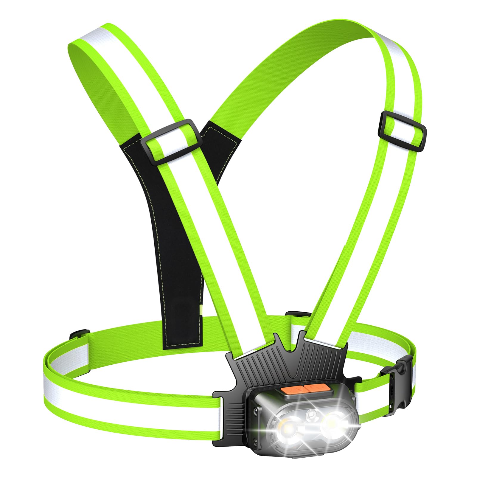 Lumières de course pour coureurs, 500 lm, gilet de course de nuit réfléchissant avec lumière de poitrine pour homme et femme, lampes de course à 360° et équipement lumineux rechargeable IPX4 étanche