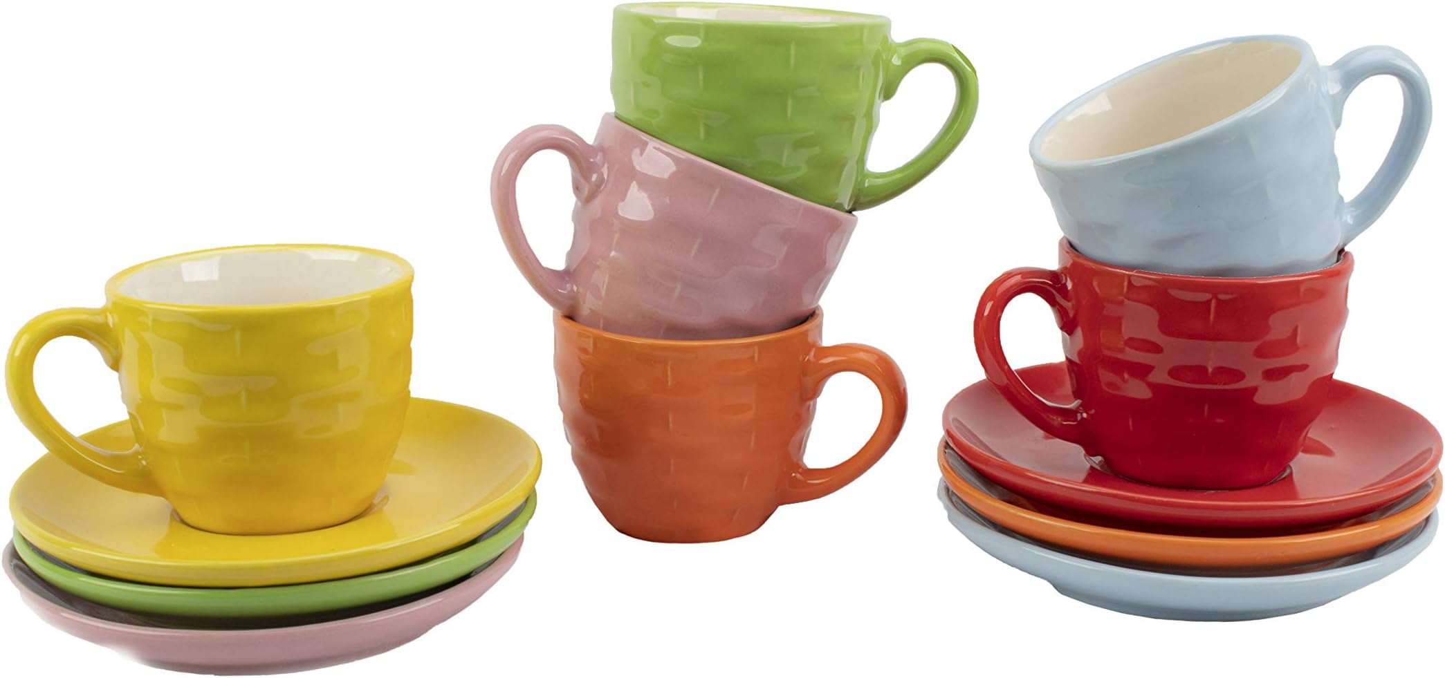 Espresso Coffee Cup set with Saucer, Turkish coffee cup set, Assorted colors, Set of 6, 4 Ounce. (Assorted)