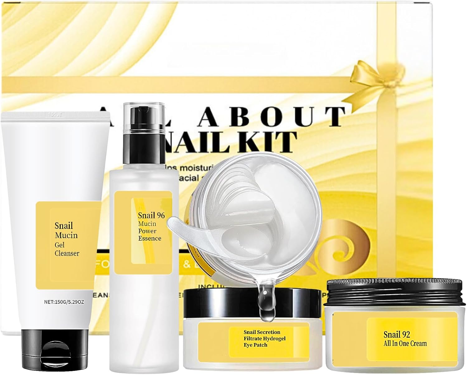 Snail Mucin Skin Care Set For Women, 4 PCS Snail Skin Care Sets & Kits For Girls, Facial Kit with With Face Cleanser, Serum, Face Cream, Eye Patches, Basic Skin Moisturiser Improve Dull Skin Wrinkle