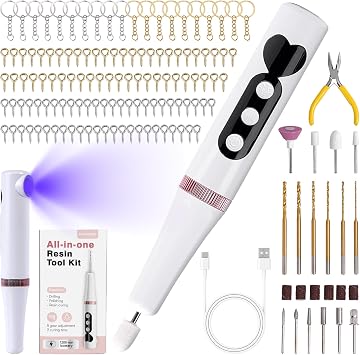 Resin Polishing Kit, Winartton Rotary Tool Kit for Resin Molding, Manicure, Wooden DIY Crafts, Electric Resin Drill White
