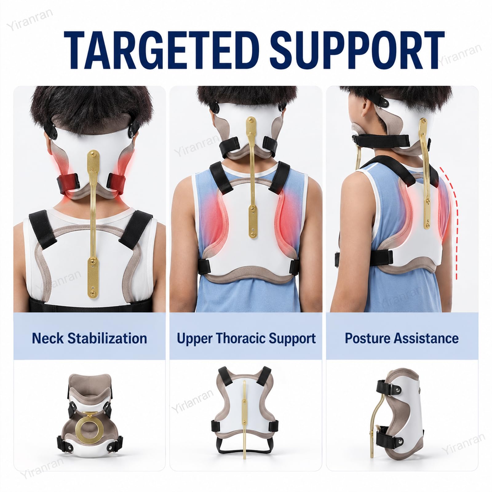 Ortesis de columna para niños,collarín cervical,órtesis cabeza, cuello y pecho,ajustable libremente,transpirable y agradable para la piel,con soporte lumbar en U para el alivio lesiones cuello y