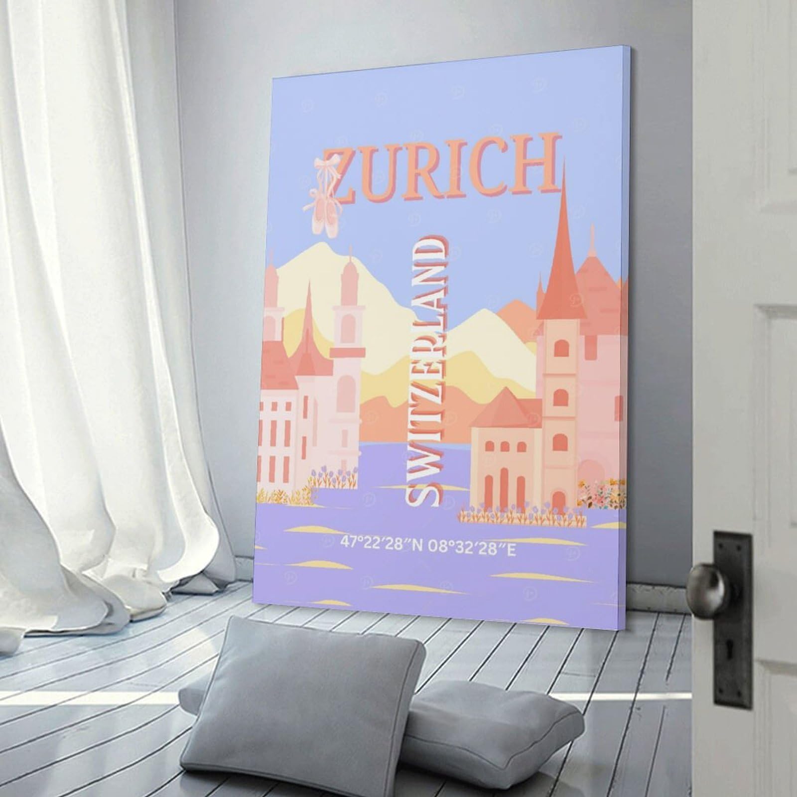 Junmoney Zurich, Switzerland Travel Home Decor Wall Art 24x36inch(60x90cm), for Lounge, Bedroom Or Personal Spaces, Gift Idea for Housewarming And Birthdays