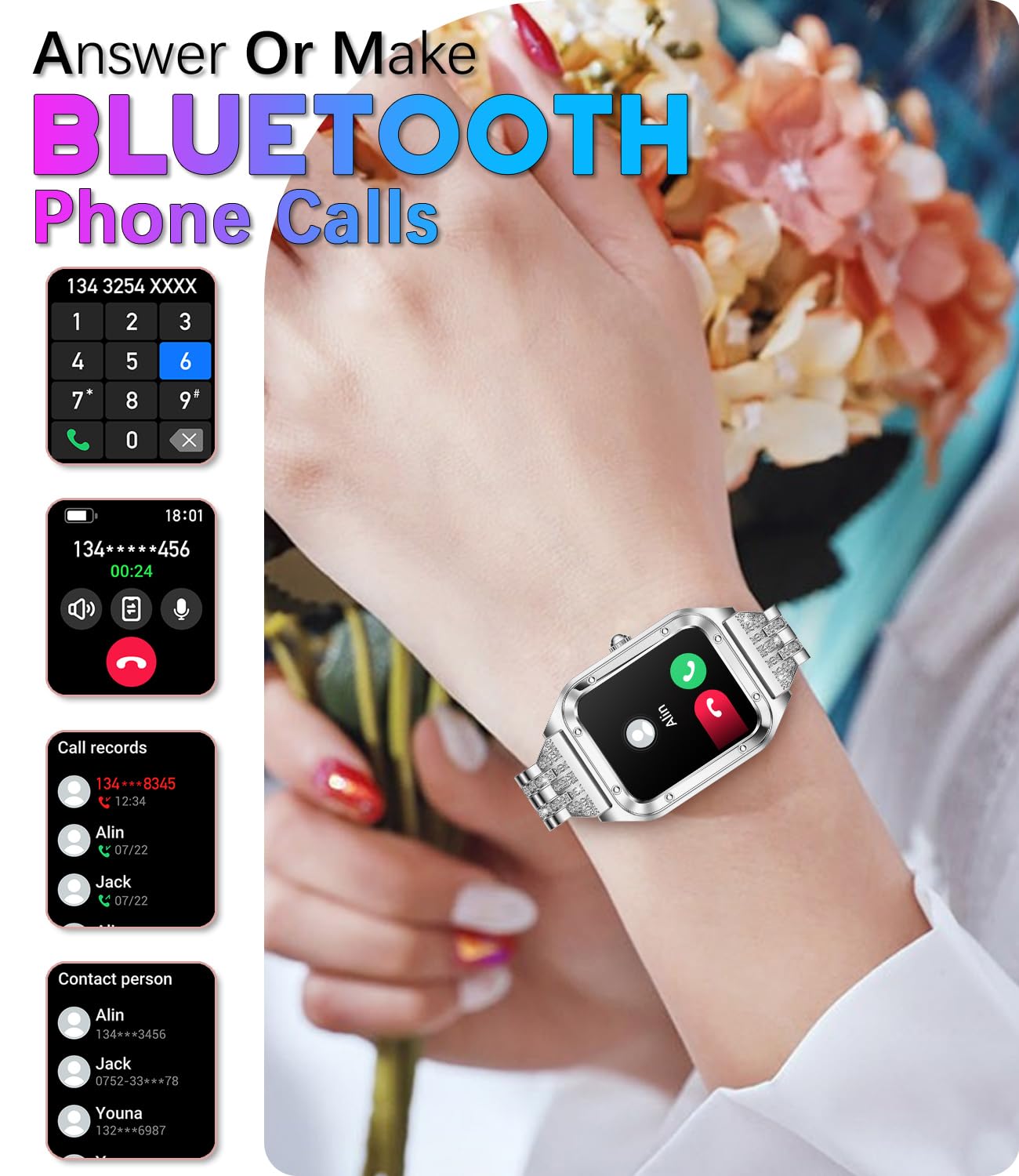 Reloj inteligente para mujer, 1.59 pulgadas, Full Touch, reloj inteligente para mujer con seguimiento de la salud femenina, monitor de frecuencia cardíaca, reloj inteligente deportivo impermeable para