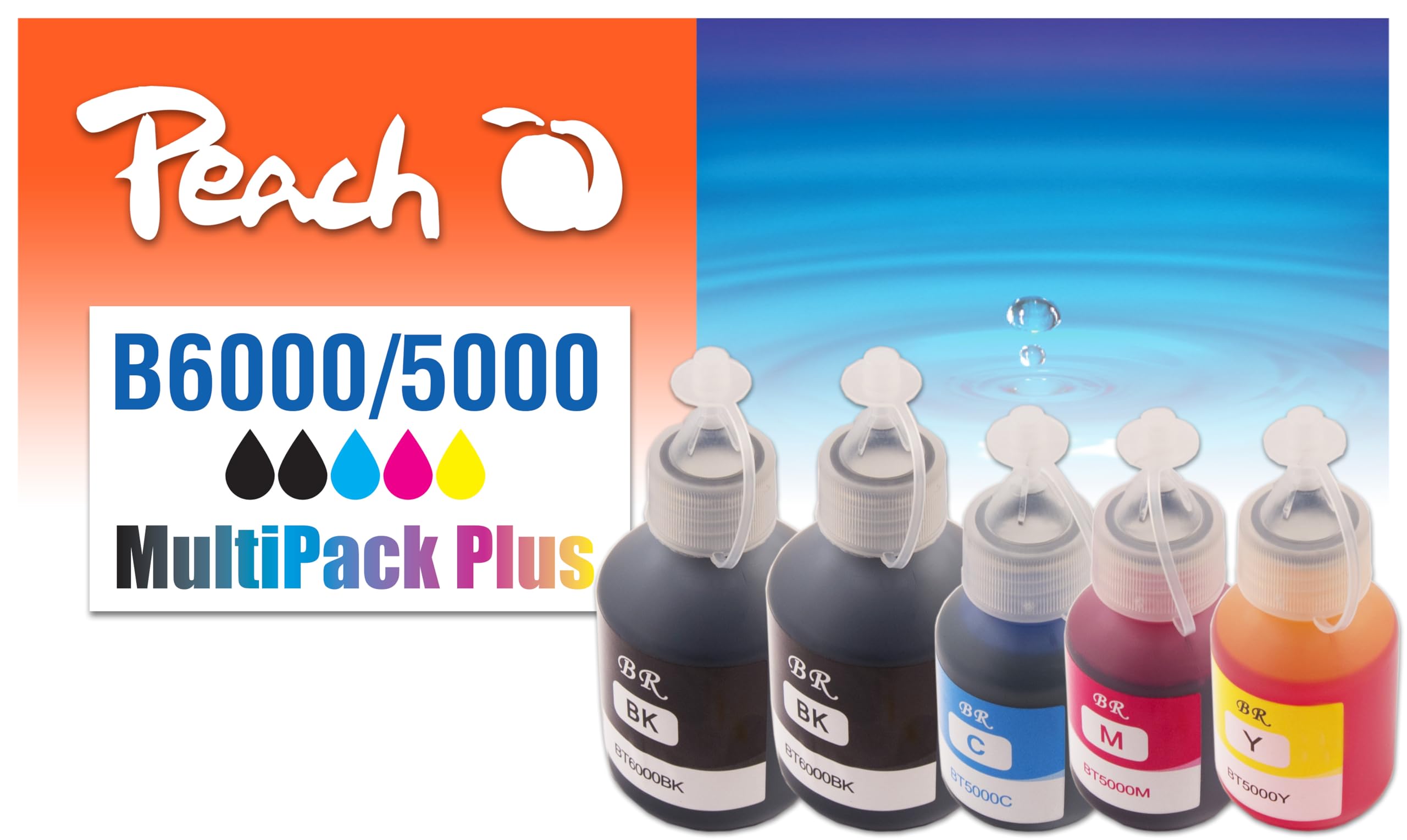 PeachB5000/6000 Value Pack Plus Printer Cartridges (2 x Black, C, M, Y) Replaces Brother BT5000, BT6000 for Brother DCPT 300, Brother DCPT 500 W, Brother DCPT 700 W, Brother MFCT 800 W