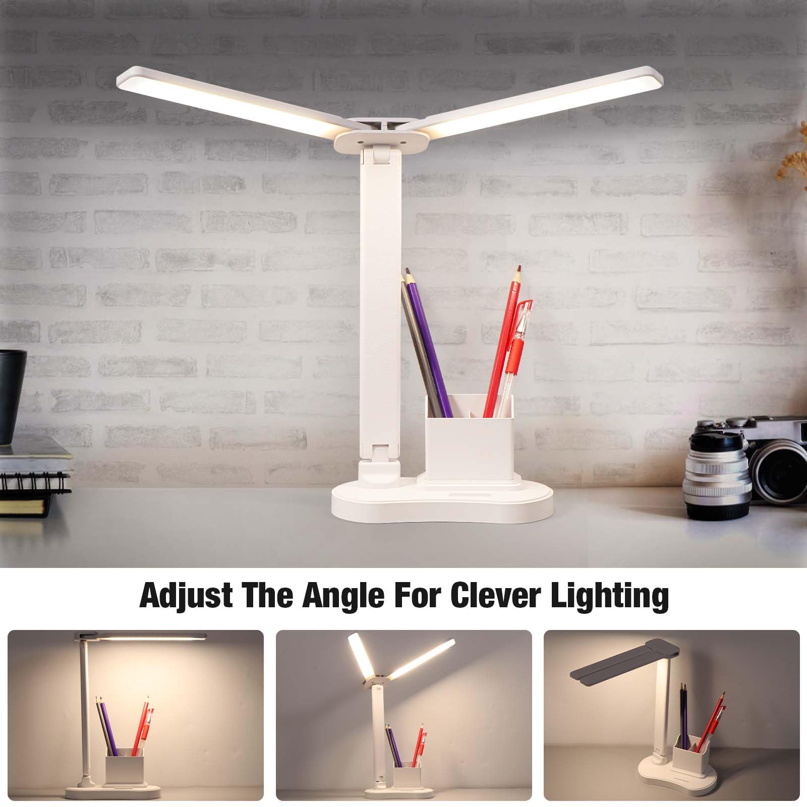 Vinabo LED Schreibtischlampe, 3 Helligkeit 3 Farben Schreibtischlampe, USB Tischlampe zum Lesen Studie Tragbar, Klappbar, Touchscreen, Dimmbar, Für Kinder, Für Schlafzimmer, Nachttisch, Schreibtisch