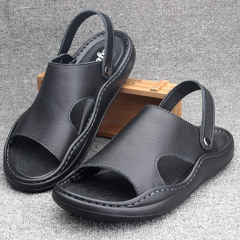 Men's Sandals Fashion Leather Men Beach Shoes Outdoor Casual Lightweight Sandal Slippers(D,44 Code)2