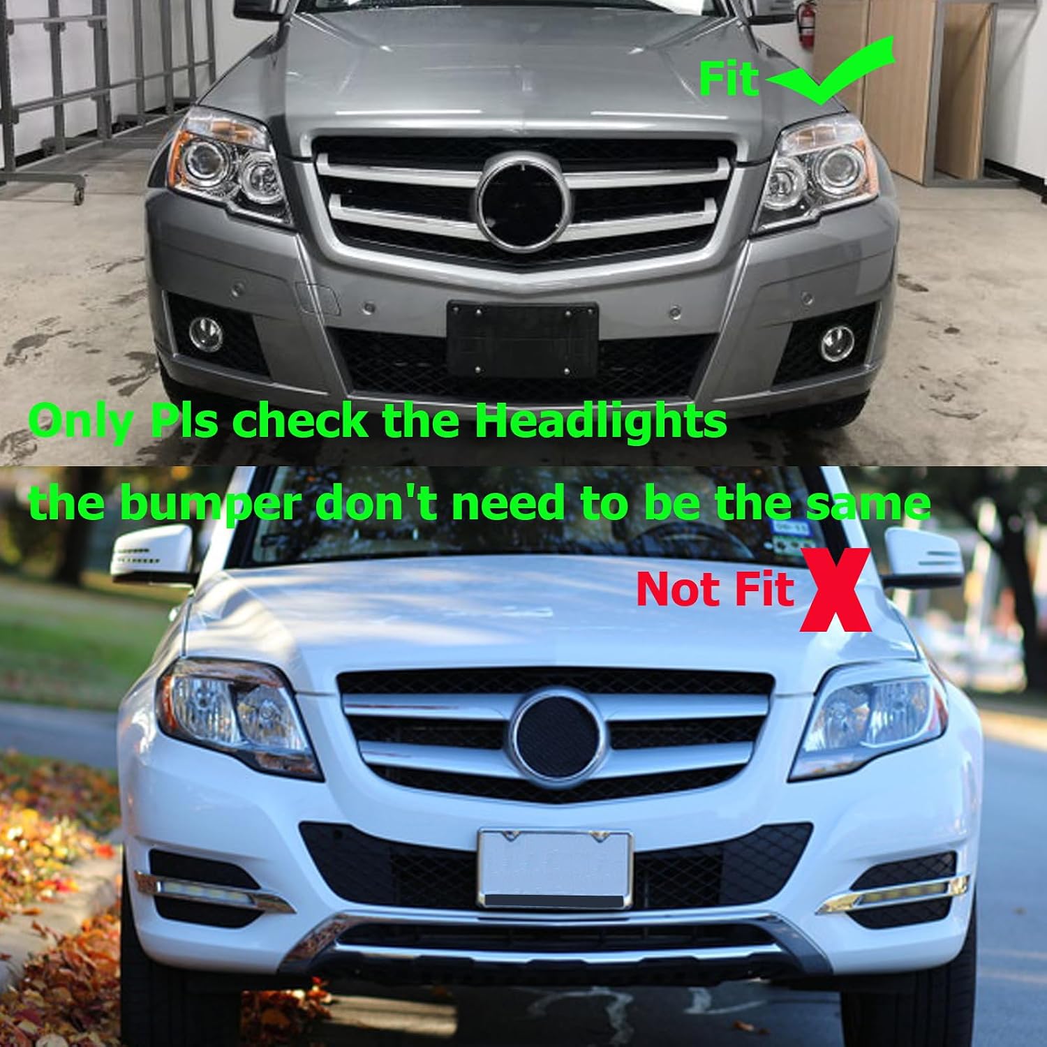 PENSUN Front Bumper Grille Assembly for Mercedes Benz X204 GLK350 2010 2011 2012 Chrome Grille W/O Emblem Replacement for 2048800883