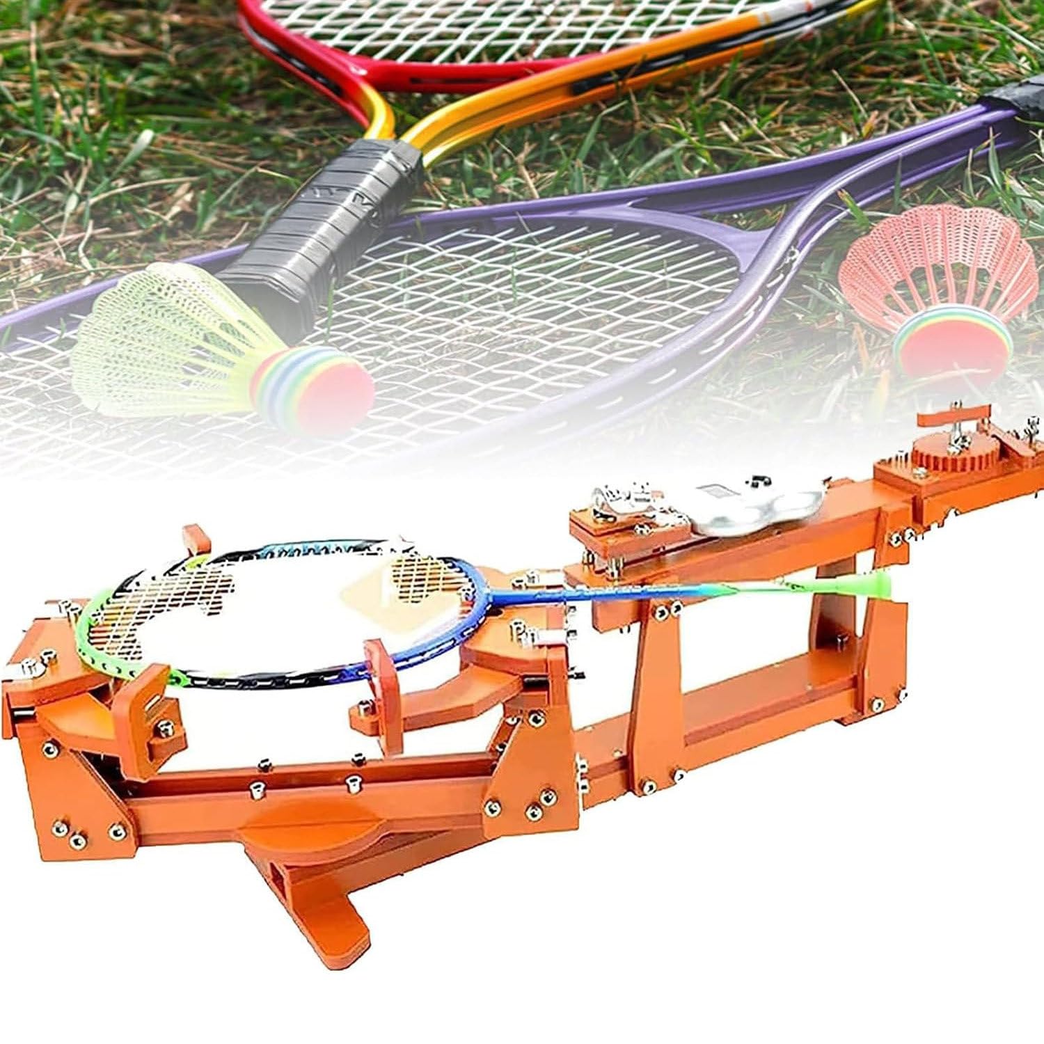 Incordatrice per racchette da badminton, strumenti per filettatura fai da te con argano e accessori fissi a 6 punti per racchette da badminton, set di corde