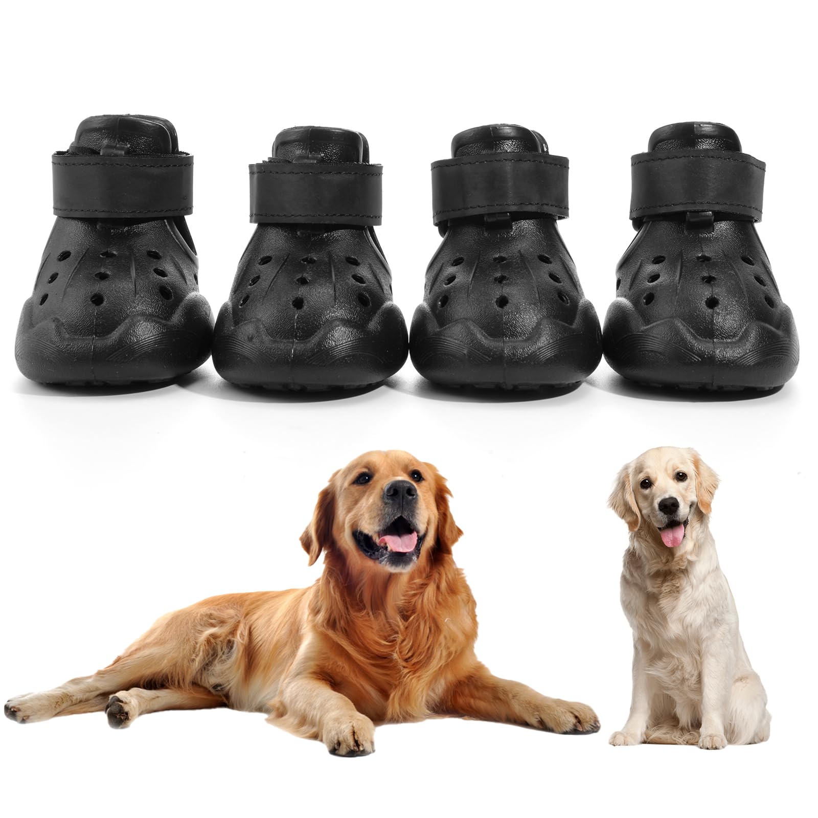 Photo 1 of DOGOYS Dog Shoes, Dog Sandals for Hot Pavement, Non-Slip Waterproof Dog Booties for Winter Snowy Day and Summer, Adjustable Straps Easy-Clean Beach Outdoor Pet Boots Rugged Sole-4Pcs Black