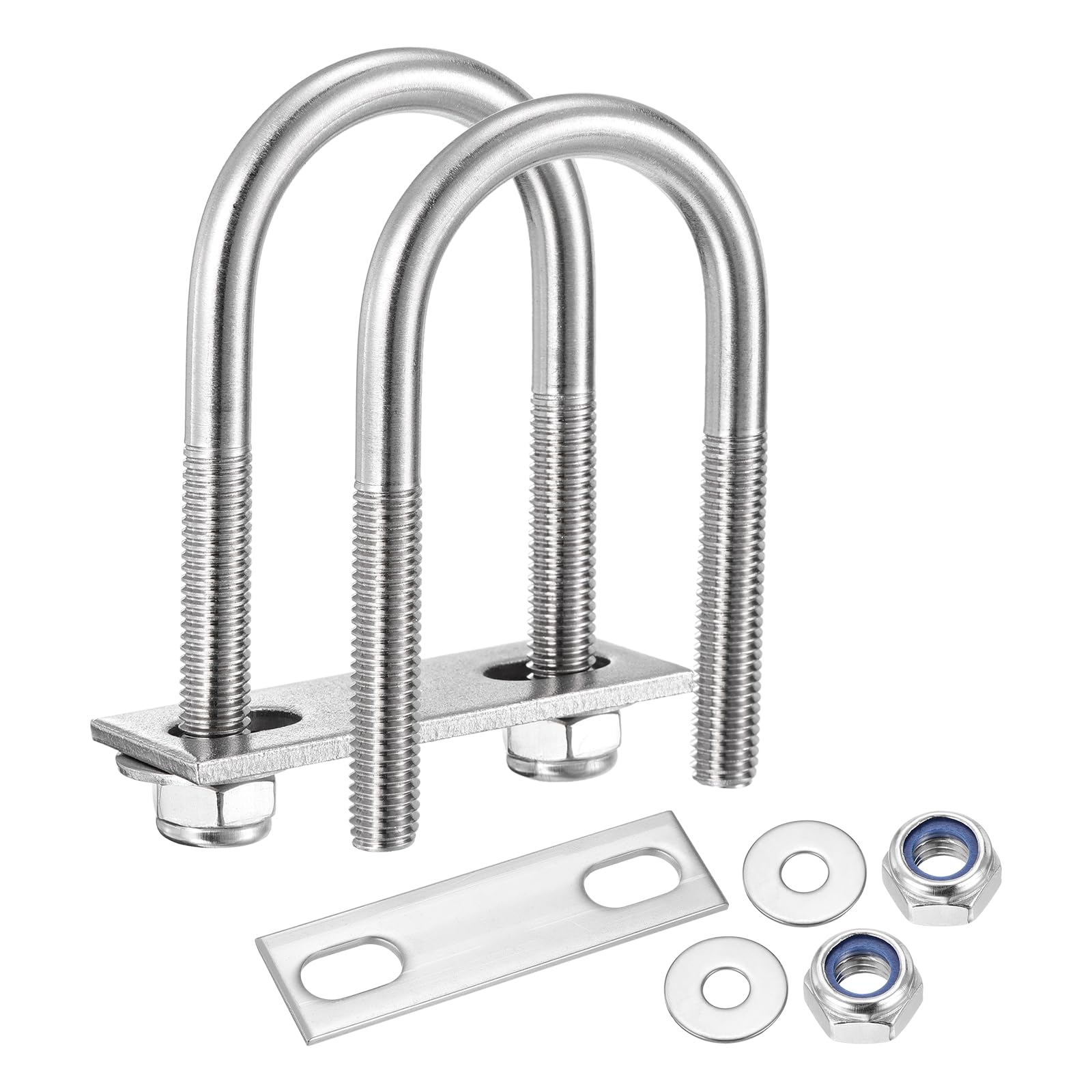 METALLIXITY U Bolts 4Set (M8x34x80mm), Round U Bolt Kits 304 Stainless Steel with Nylon Lock Nut Washers Plates - for Construction, Pipe, Trailer, Automotive, Leaf Spring Fastener