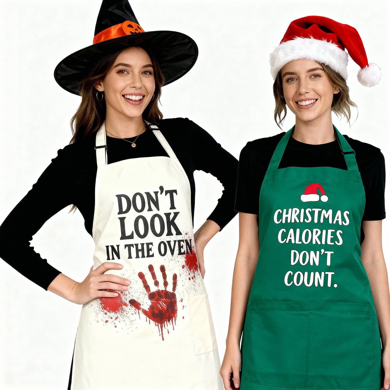 Delantales de cocina de Navidad para mujer con bolsillos, disfraz de chef de camarera, bonito delantal de cocina, regalos de cocina para hombres (verde), Verde, Standard
