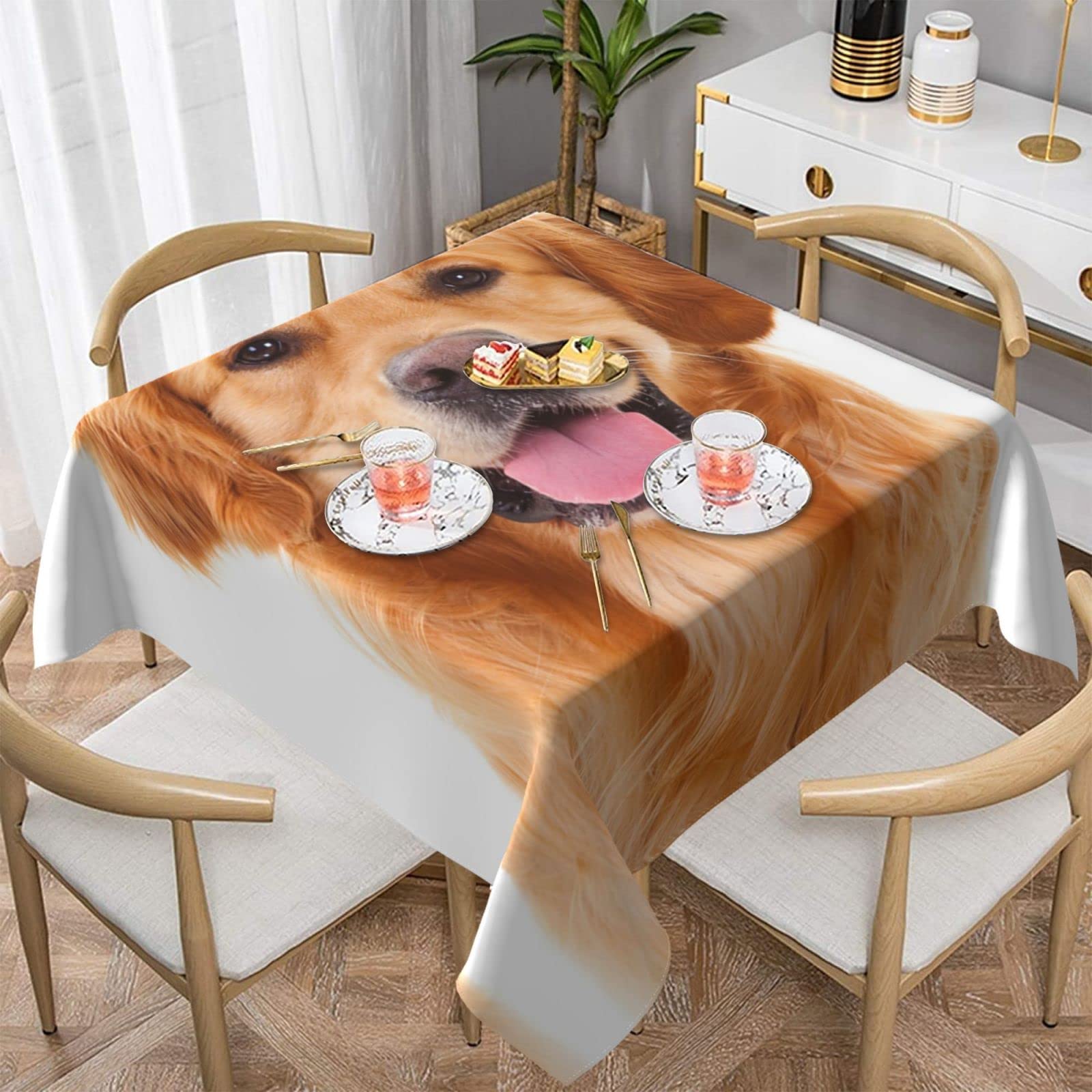 Nappe carrée Golden Retriever imperméable pour banquet et fêtes