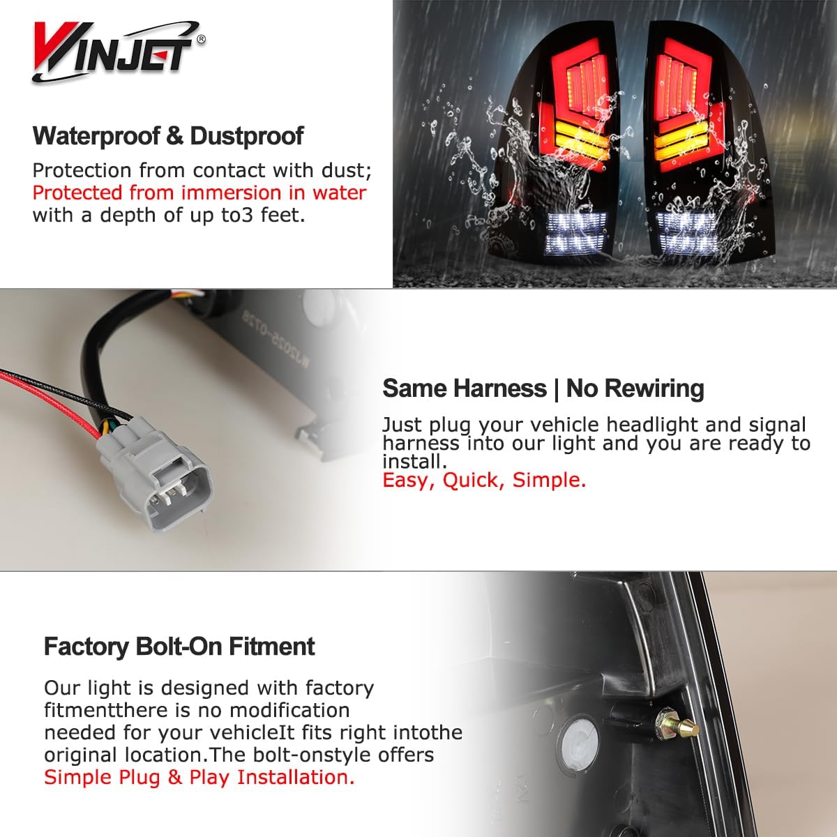 Winjet LED Tail Light Fit For 2005-2015 Toyota Tacoma, Taillight Assembly w/Yellow Sequential Turn Signal/Running/Brake/Reverse Light (Black/Smoked)