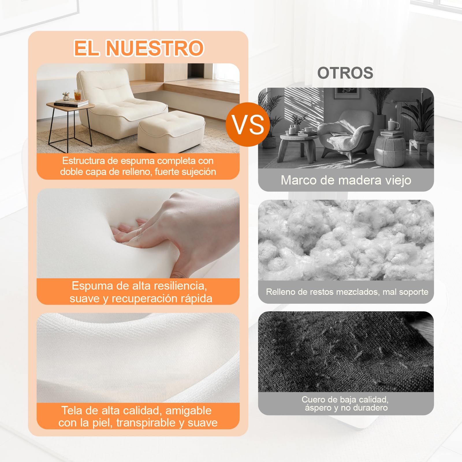 Sofá Puf, Grandes Tumbonas Puf con Otomana para Adultos y Niños Cómodo Sofá de Suelo con Relleno de Espuma Viscoelástica para el Dormitorio y el Salón