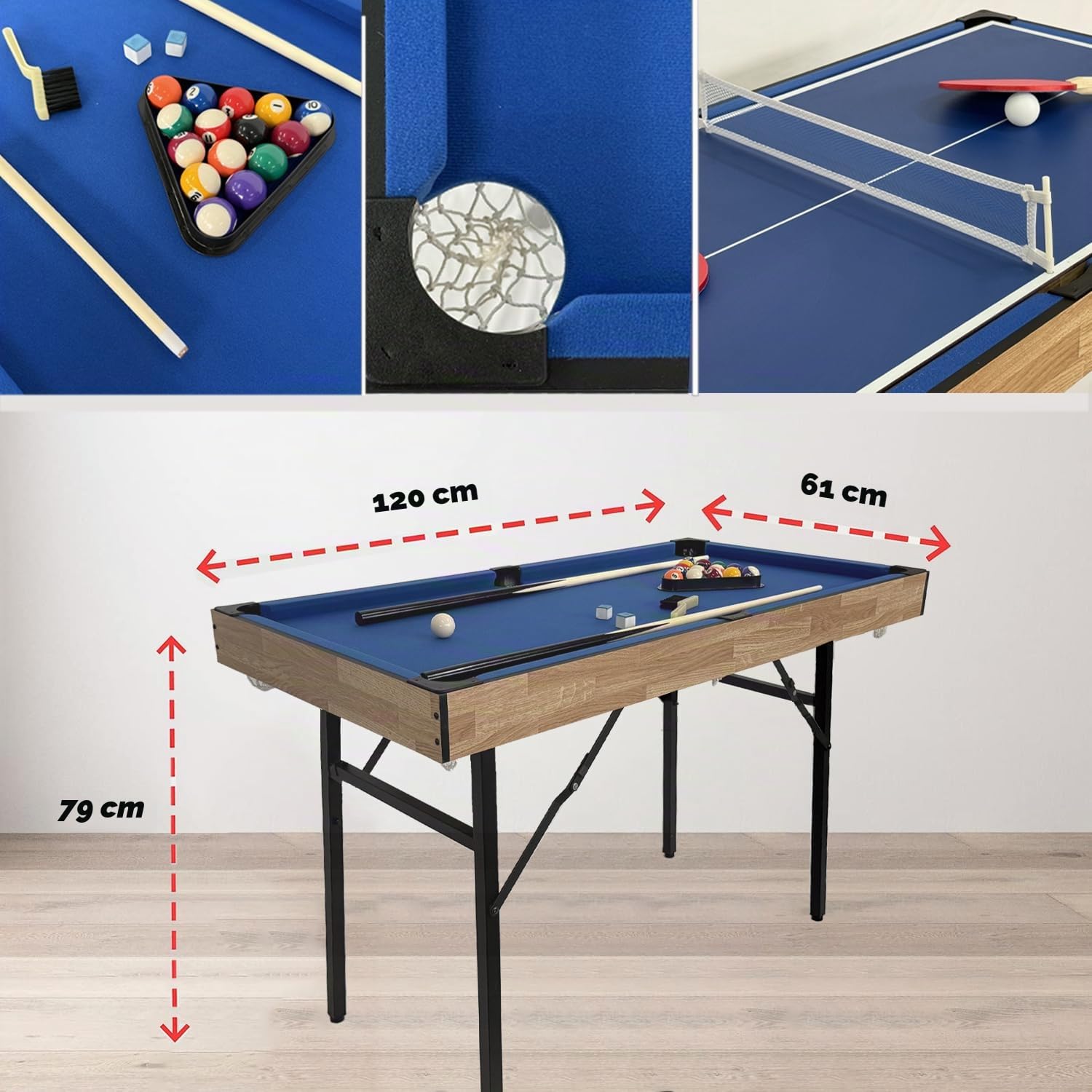 Table multijeux 6 en 1 Pliable avec Billard, Hockey, Tennis de Table, Bowling, Shuffleboard et tic-tac-Toe avec Tous Les Accessoires (1.2m)