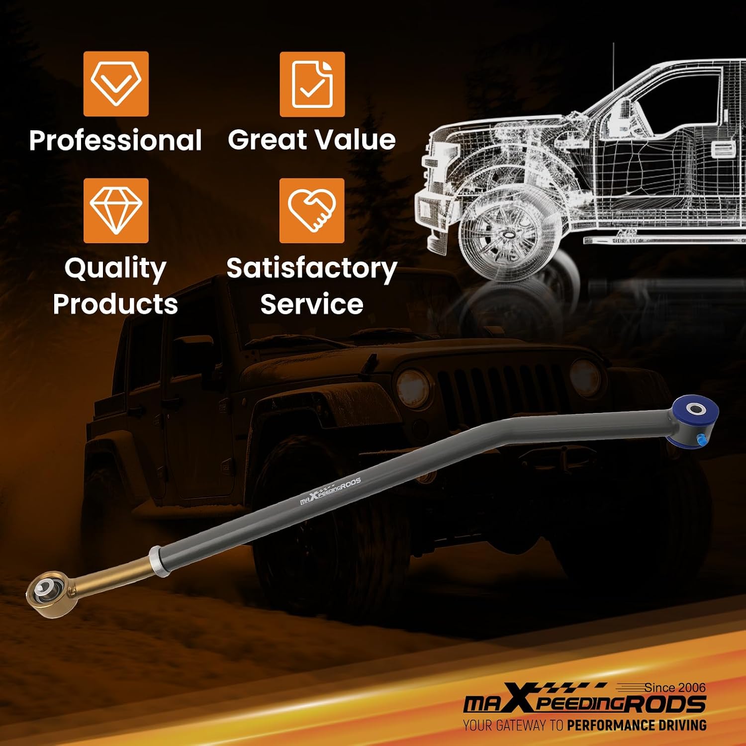 maXpeedingrods Adjustable Rear 1-6" Track Bar for Jeep Wrangler TJ 1997-2006, Panhard Bar Rod