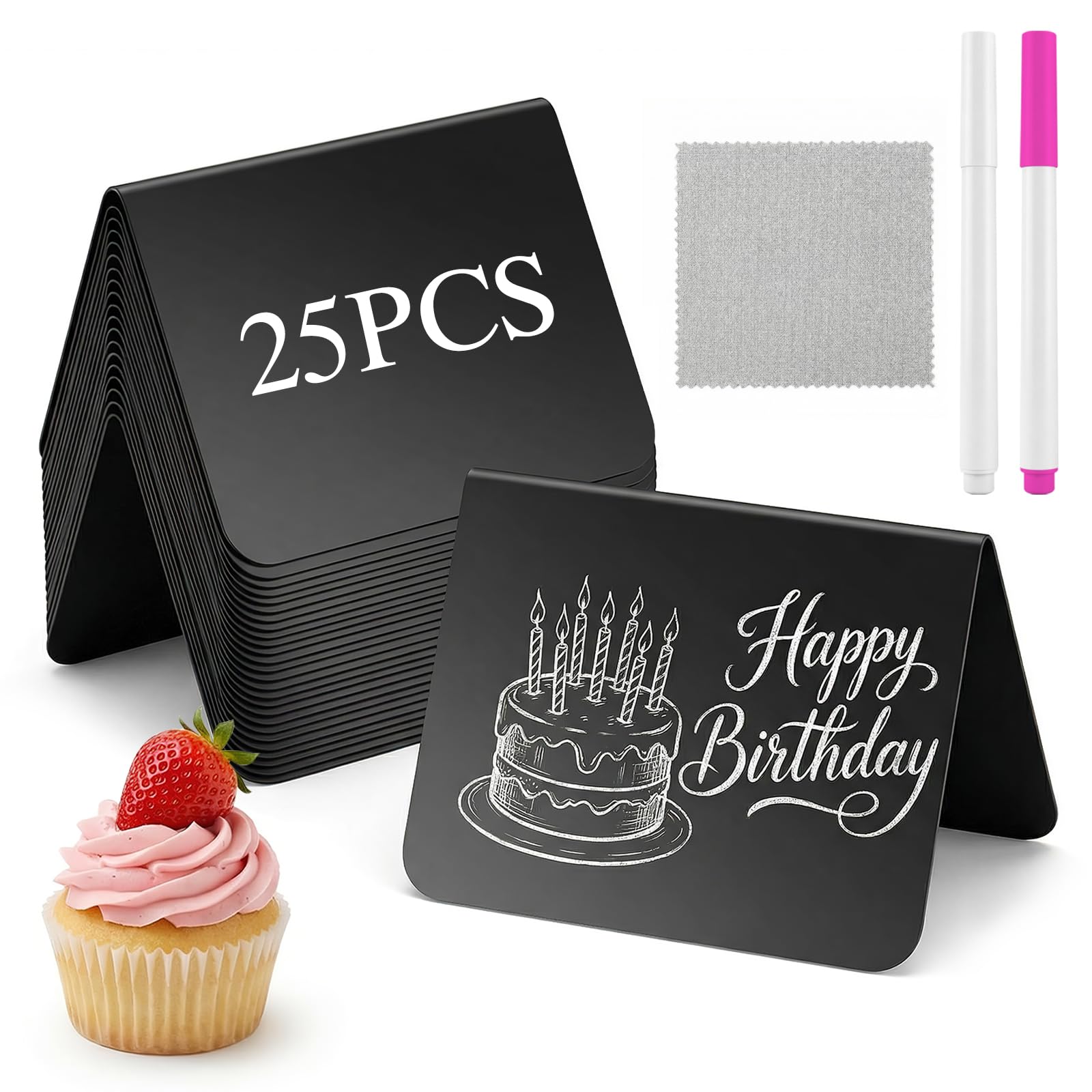 Woobroo 25 Pcs Mini Chalkboard Signs - V-Shaped Table Reservation Signs for Party, Caf, Restaurant (Black)