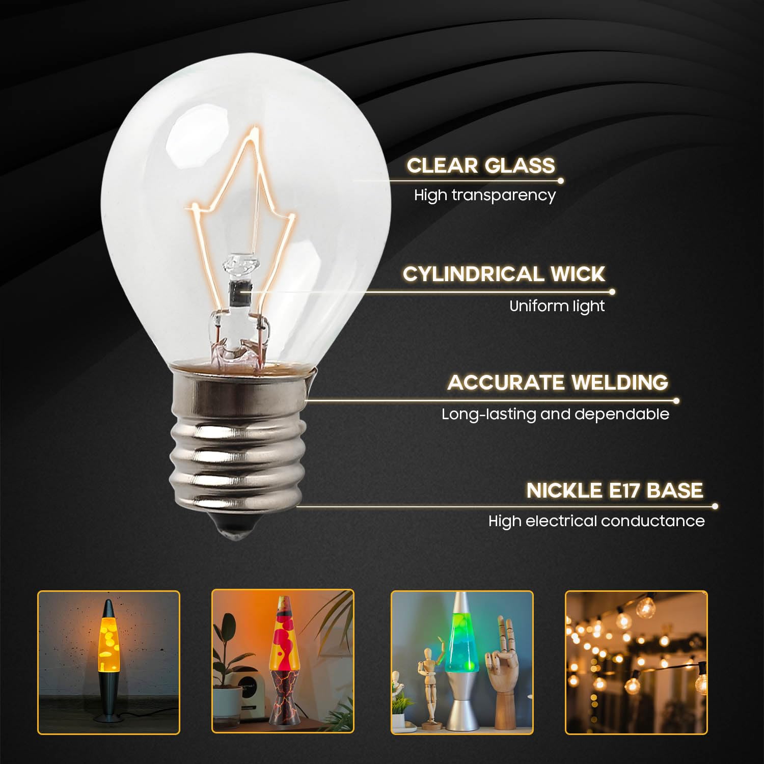 S11 E17 - Bombillas incandescentes de base media de 40 W y 120 V, luz blanca cálida ajustable, bombilla de repuesto para lámpara de lava, adecuada para flash de 14.5 pulgadas/20 onzas y 6