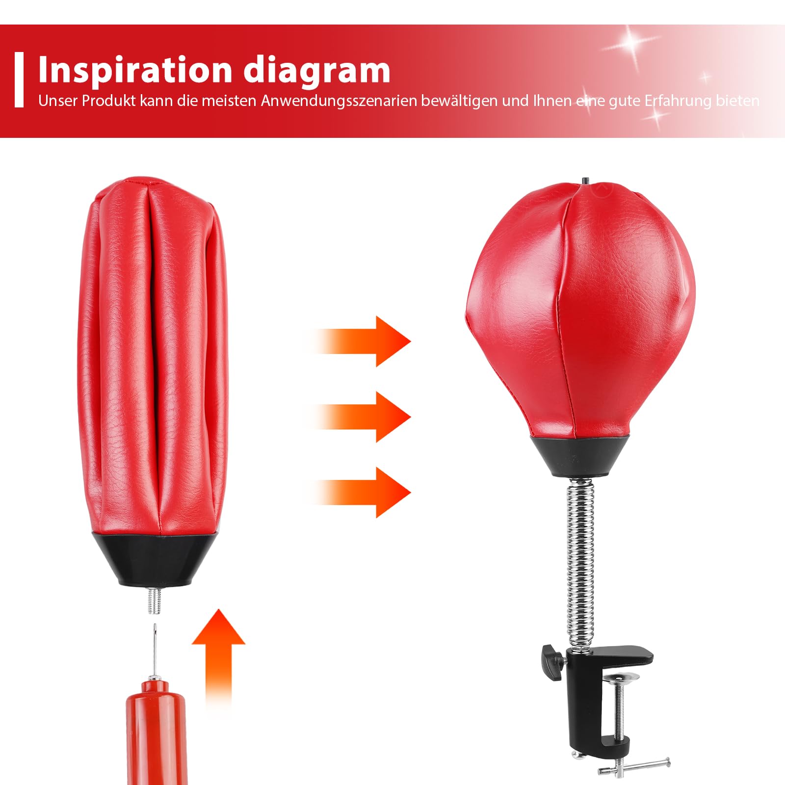 HOMURY Sacco da Boxe da Scrivania Con Morsetto: Mini Antistress Con Pompa Ad Aria, da Tavolo o in Piedi, 37 x 16 cm, Rosso