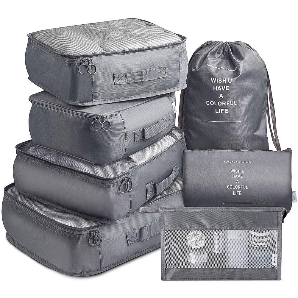 GaxQuly Fabric 9Pcs Set Travel Organizer Luggage Packing Organizers For Makeup/Shoe/Clothes/Underwear/Socks/Laundry/Toiletry Bag For Space Savers For Travel (Grey)-image-33