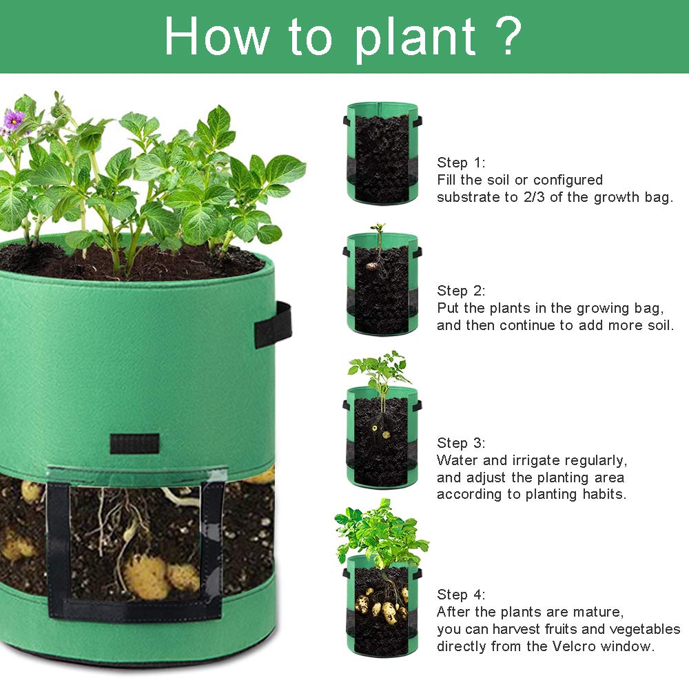 Bolsa De Cultivo De Plantas, Semillas Huerto Potato Mesa Cultivo，bolsa Transpirable Y Durable Maceta Macetas Para Fresas, Para Tomate Zanahoria Cebollas Ajos Para Siembra (10 galones-5pcs, marrón)
