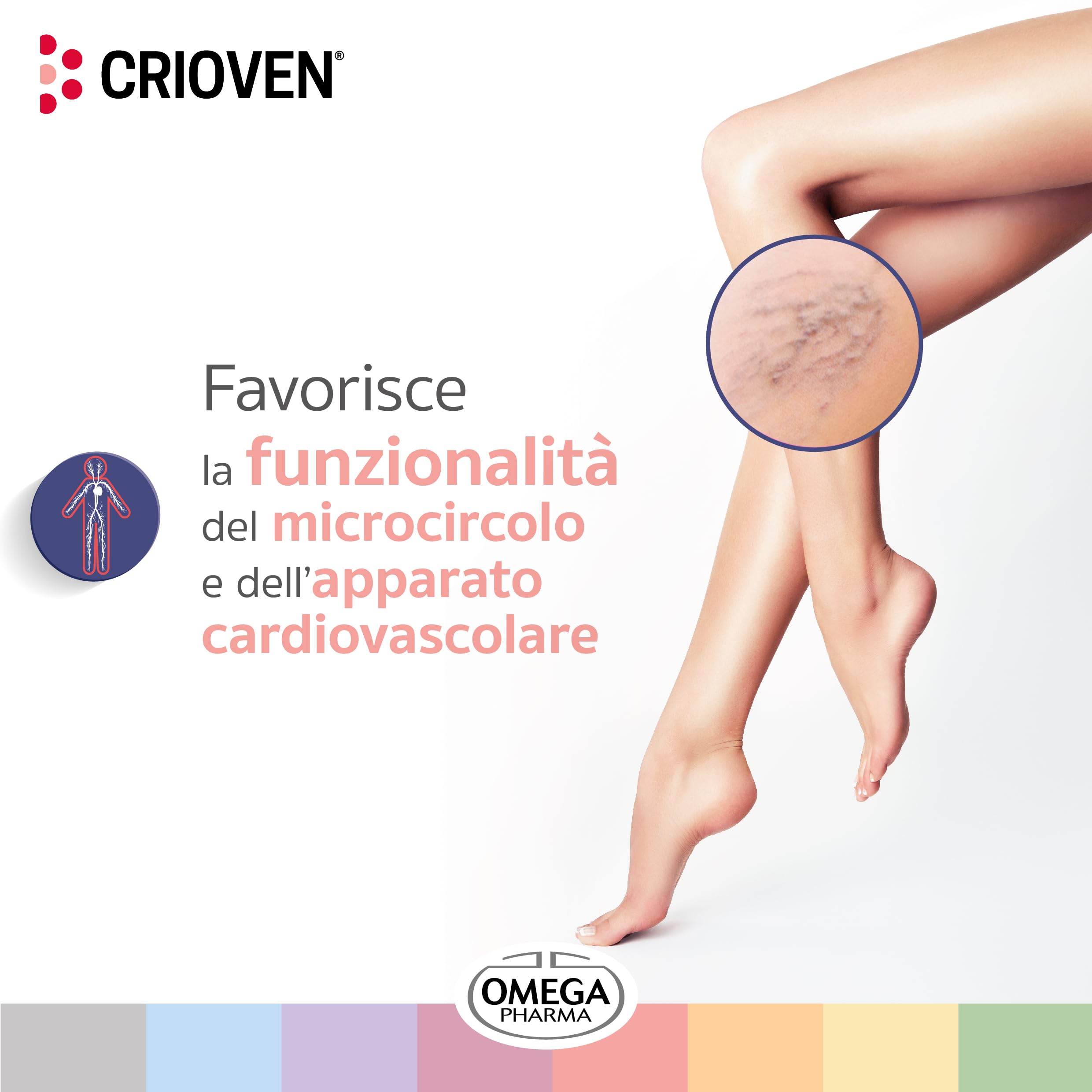 Omega Pharma - Crioven, Integratore Alimentare con Diosmina e Vitamina C, Utile per Migliorare la Funzionalità del Microcircolo - 30 Compresse