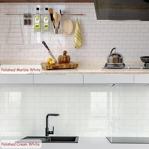 Vista 97 de Paquete de 10 azulejos de pared de PVC de 13.5 x 11.4 pulgadas, despegar y pegar, para cocina, azulejos de baño, decoración de chimenea, mesa