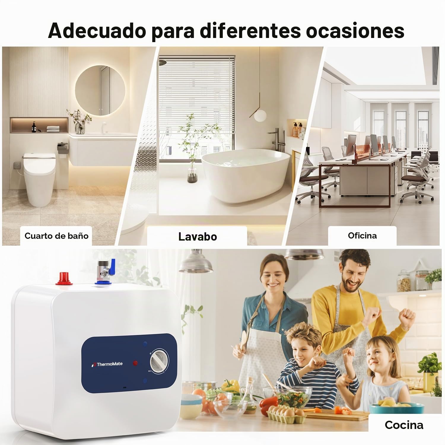 ThermoMate ES10DE Termo eléctrico 10 litros, Calentadores de agua eléctricos bajo fregadero, Diseño compacto, enchufar y usar, 2000W