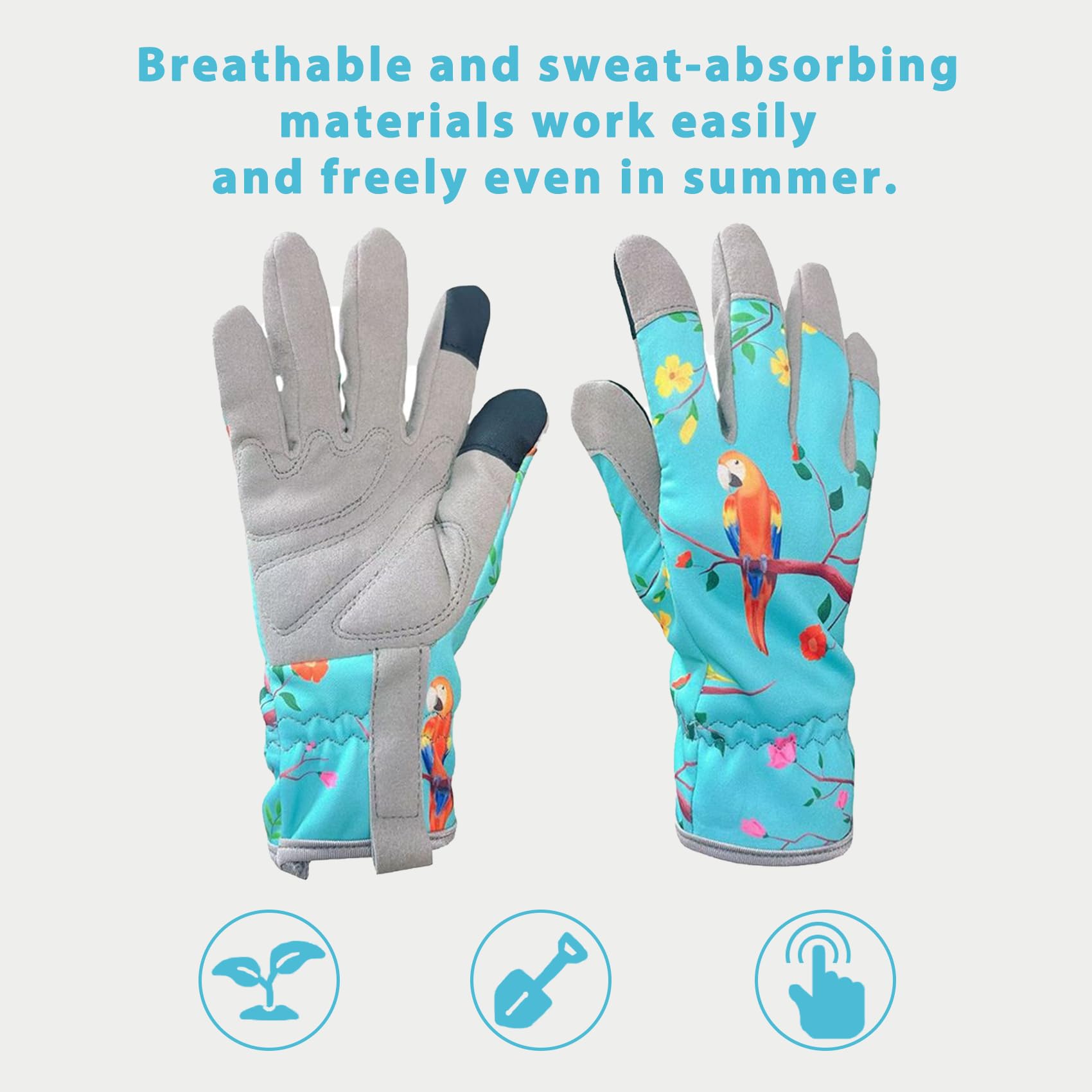 HAFRILY Ladies Gardening Gloves Small Thornproof Microfiber Garden Work Gloves Women Gloves with Touchscreen Finger for Yard Garden Cleaning Camping Landscaping Safe Work Gloves Lake Blue M Size - Image 2