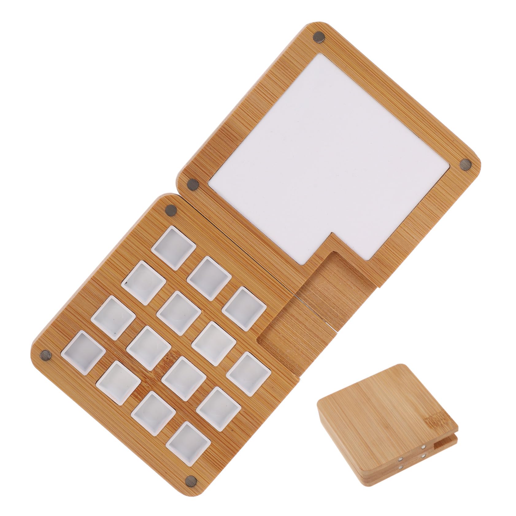 Angoily 3 Stück Tragbare Holz Aquarellfarbe Mischbox mit Fächern Magnetische Pigmentpalette für Künstler DIY Farbmischung Kompakte Wasserfeste Malpalette für Unterwegs