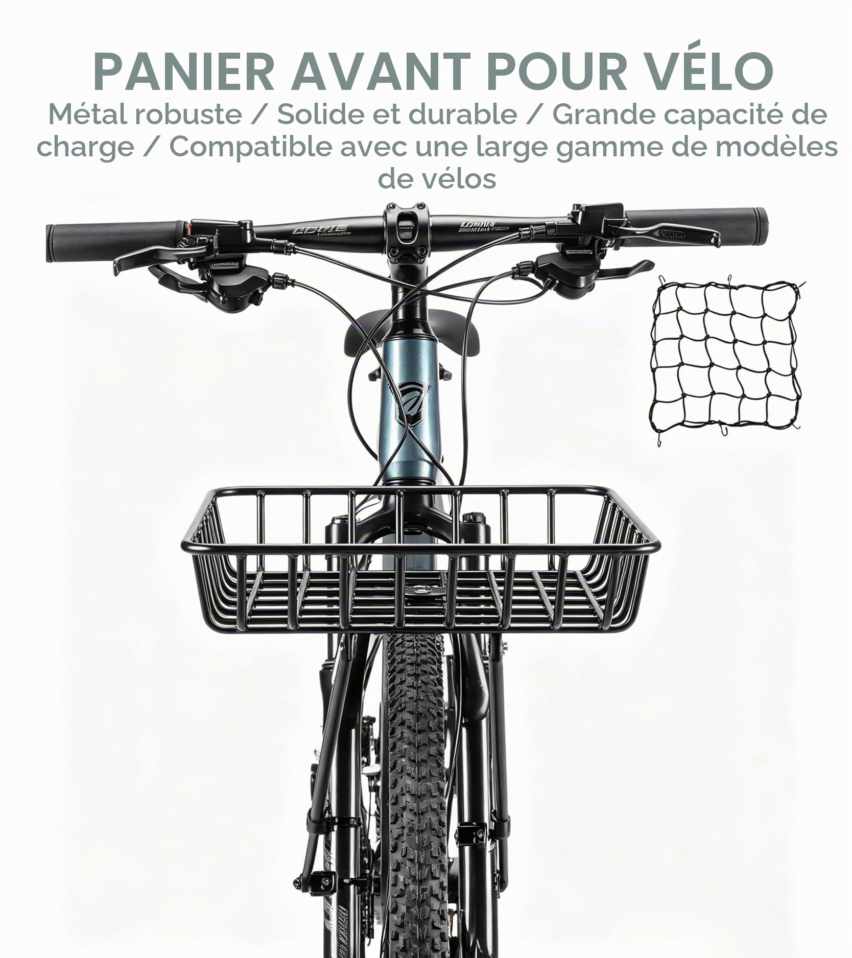 Panier Velo Avant, Porte-Bagages Avant, Panier de Vélo Avant avec Barres de Maintien et Sangles Fixes Charge 10 kg, Grand Panier de Vélo Avant pour Vélo de Route, Montagne, 33 × 33 cm