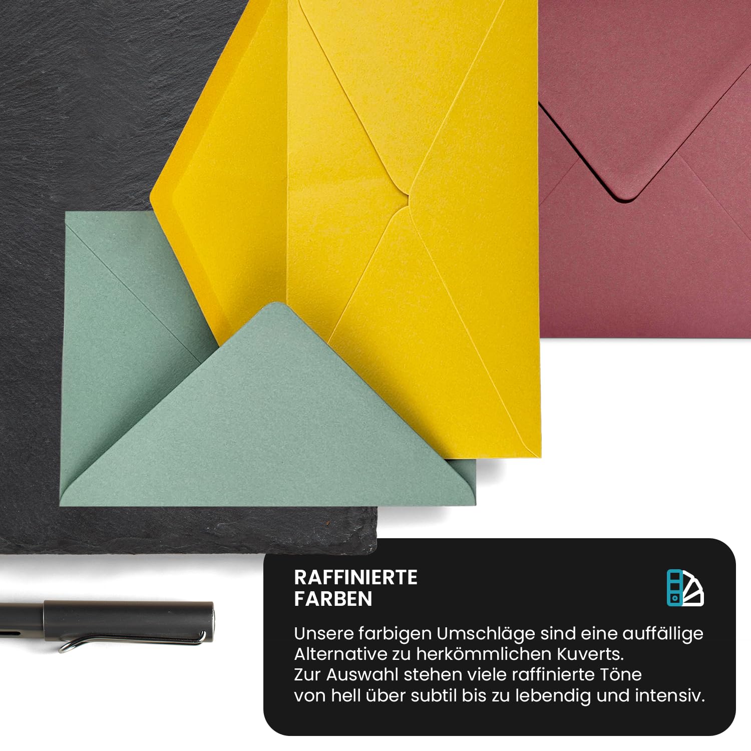 Gustav Neuser Enveloppen, 50 stuks, hoogwit, vierkant, 145 x 145 mm (14,5 x 14,5 cm), gevoerd, 100 gram per m², natte plakrand met puntige klep