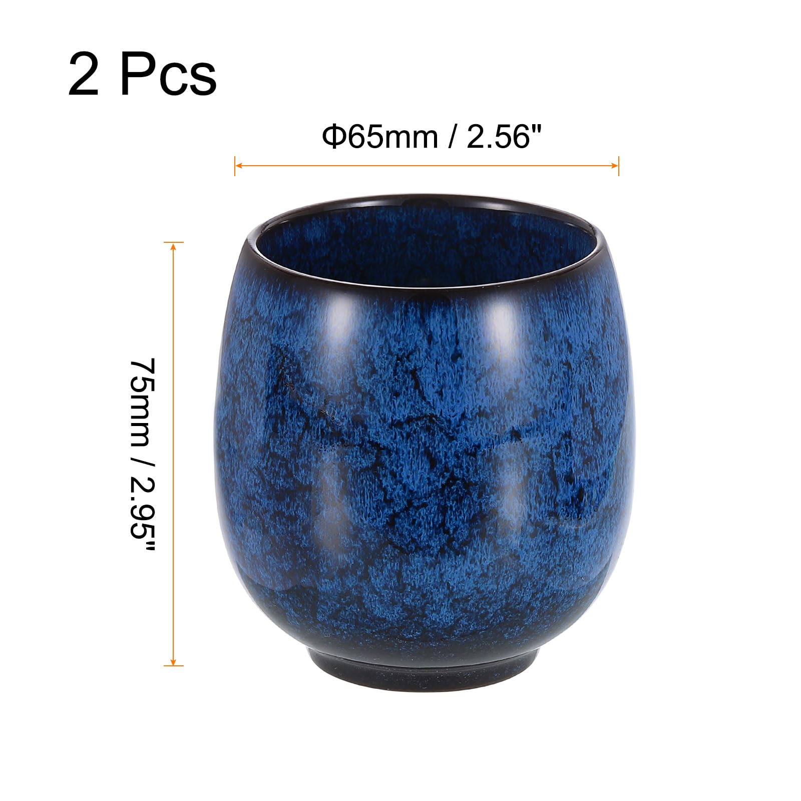 QUARKZMAN 2 Tazas de Té Chinas de Cerámica de 5.75 Oz Juego de Té Gong Fu Tradicional de Cerámica Taza de Mate Japonesa sin Asa Taza Pequeña para Café Vino Bebidas, Azul Oscuro