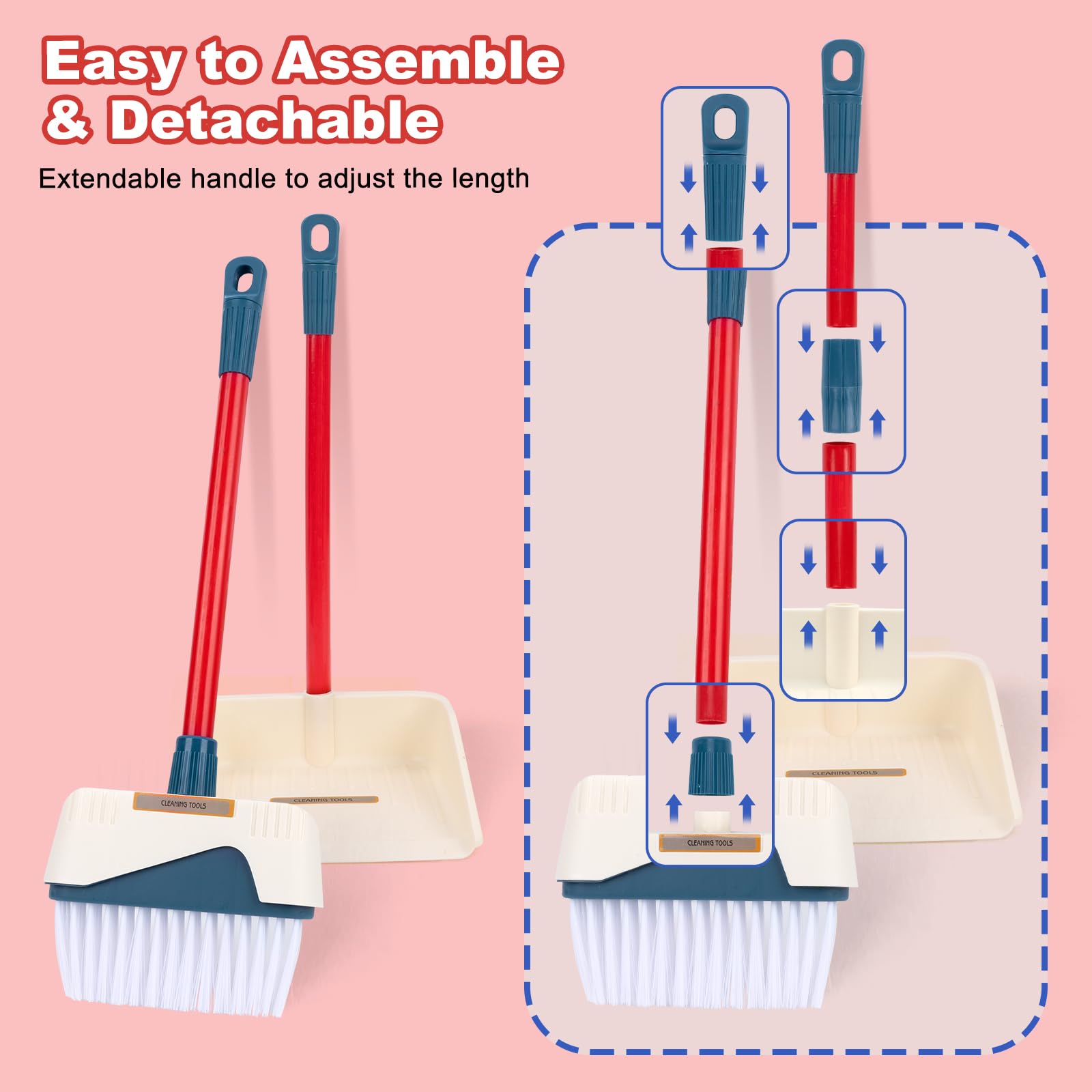 Kids Cleaning Set for Toddlers Pretend Play Broom Set 10pcs Mop and Cleaning Toys Set Pretend Playset Detachable Broom Mop Dustpan - Image 4