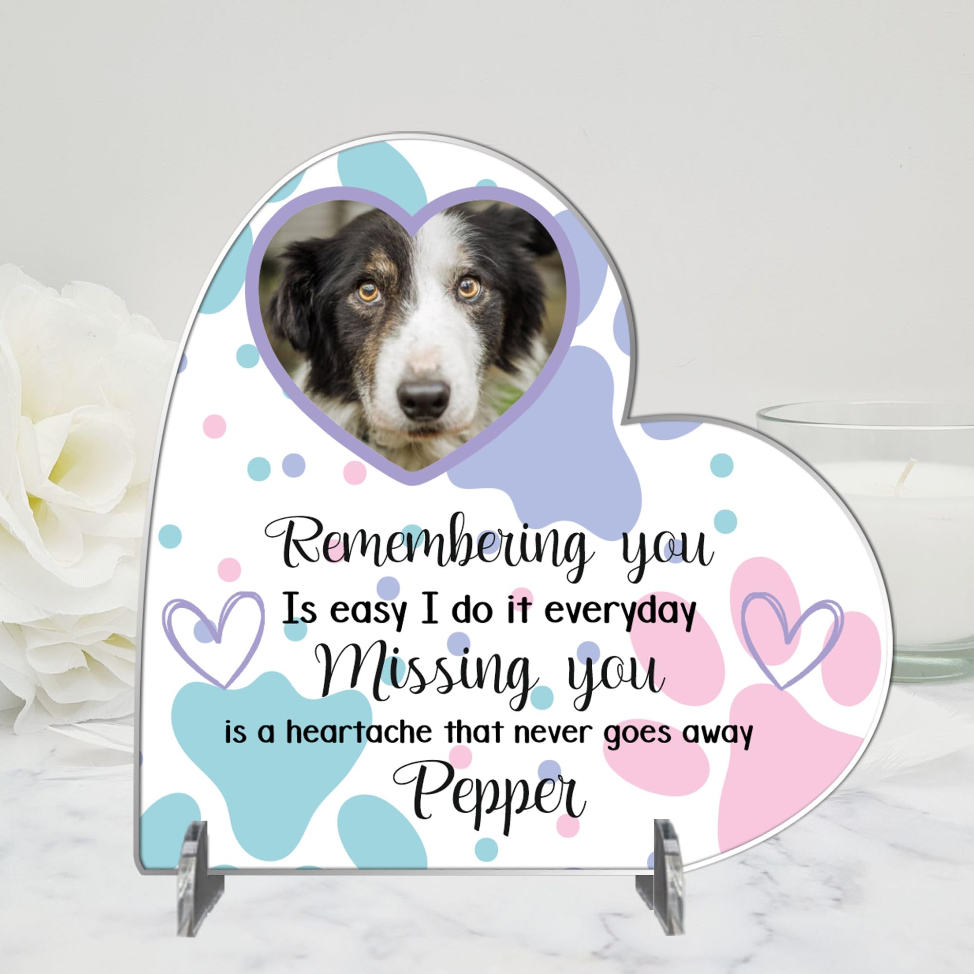 Personalised Pet Memorial Plaque – 'Remembering You is Easy, Missing You is a Heartache' – Available in MDF or Acrylic, Sizes Small to Large – Indoor & Outdoor Use (Acrylic 18.5cm x 19cm, Pastel)