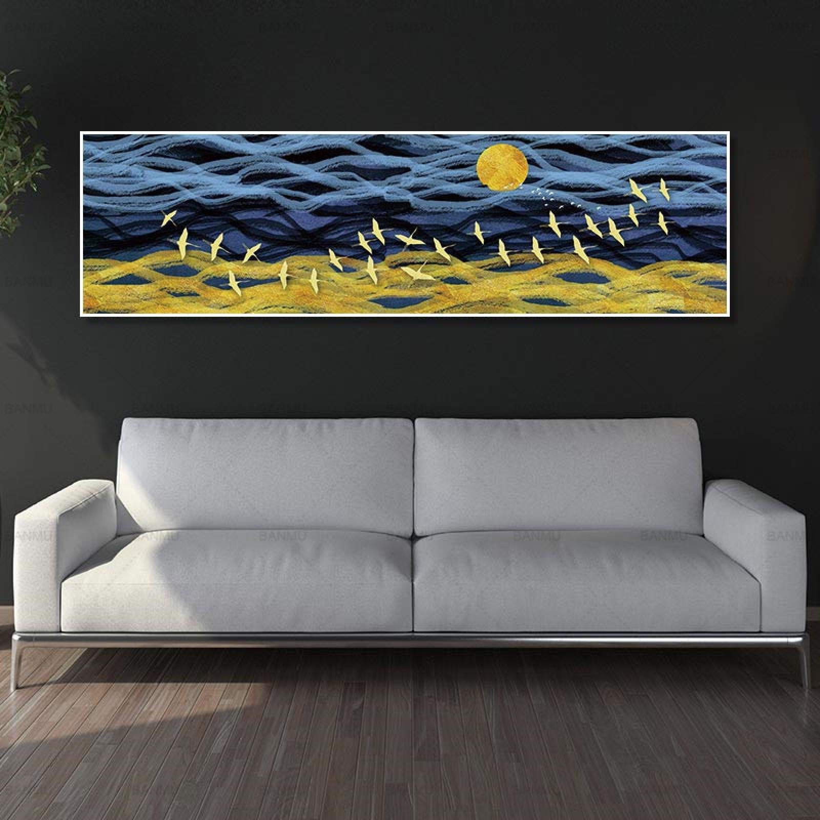 Peinture toile paysage abstrait salon décoration murale 30x90cm
