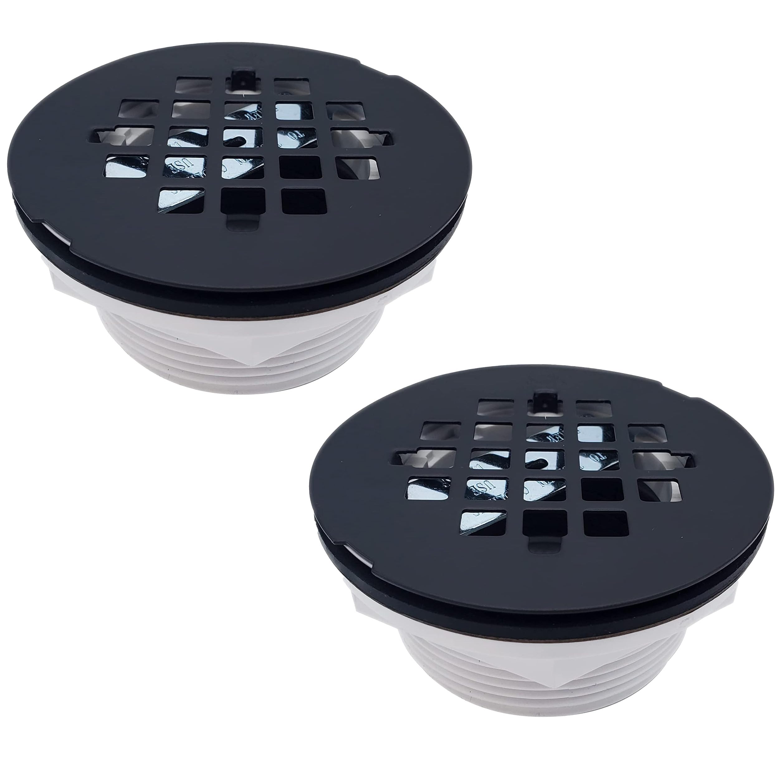 Westbrass D206P-2-62 2" No-Caulk PVC Compression Shower Drain with 4-1/4" Round Grid Cover, Matte Black (2-Pack)