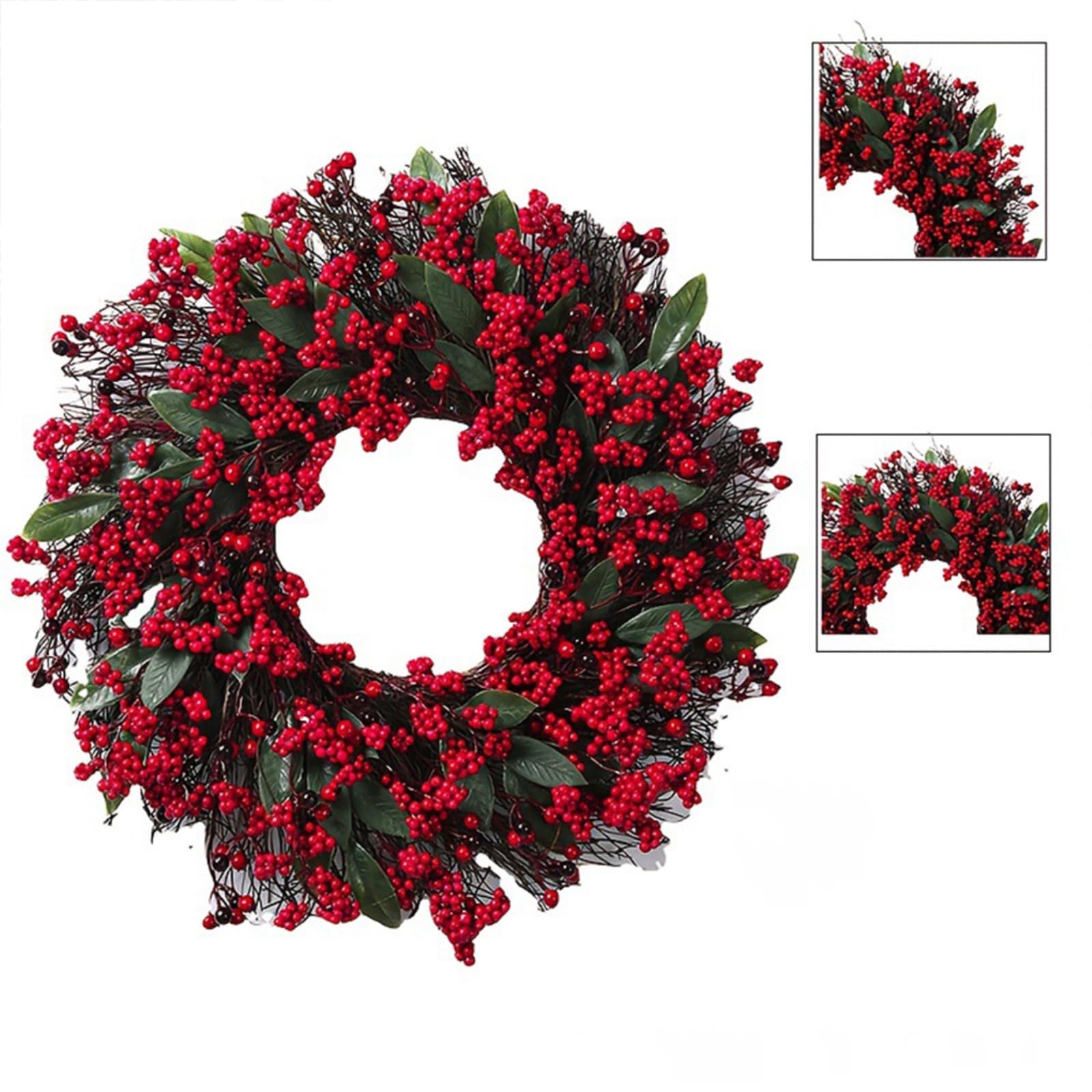 Corona Navideña Adorno Colgante Navideño De Acebo Y Bayas para Puertas Y Paredes con Detalles Decorativos En Capas para Entradas