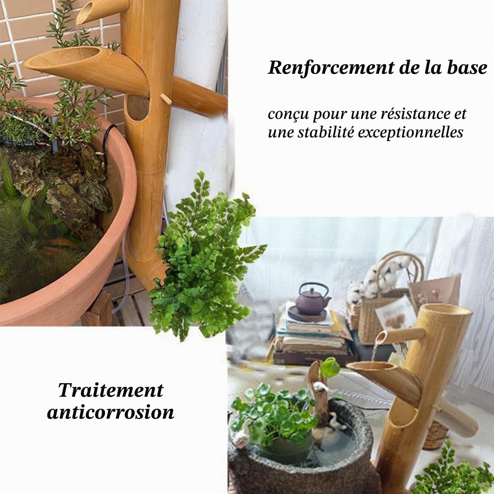 Kit De Fontaine Solaire en Bambou, Fontaine À Bascule Traditionnelle Japonaise avec Pompe, Traitement par Carbonisation, Fontaine Zen D'extérieur pour Jardin, Patio Ou Cour(70cm)