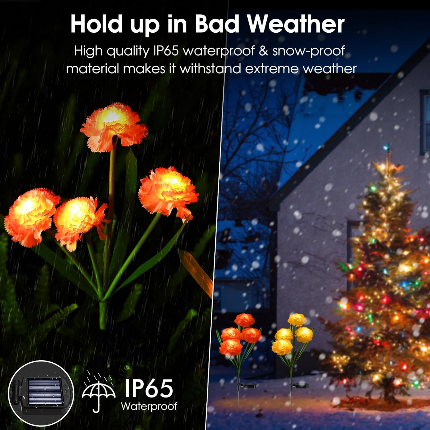 ReyeeInc Solar Flowers Outdoor Waterproof, Solar Carnation Stake Lights Outside with 12 Real Looking Flowers for Yard Decorations Outdoor, Front Yard, Garden, Flower Bed, Lawn, Patio Decor (3 Pack)