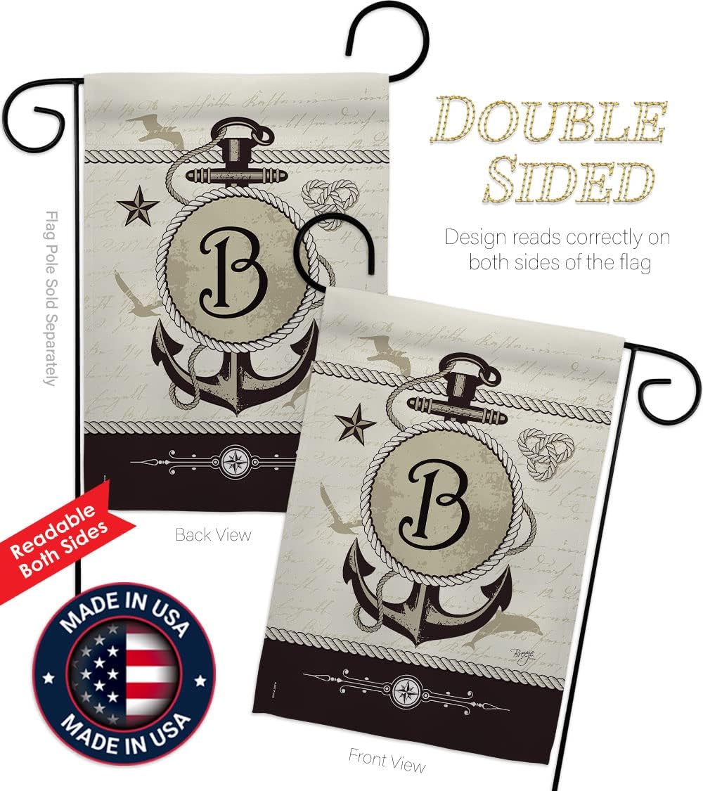Breeze Decor G180184-BO B Initial Coastal Nautical Decorative Vertical Garden Flag, 13"x 18.5", Multi-Color