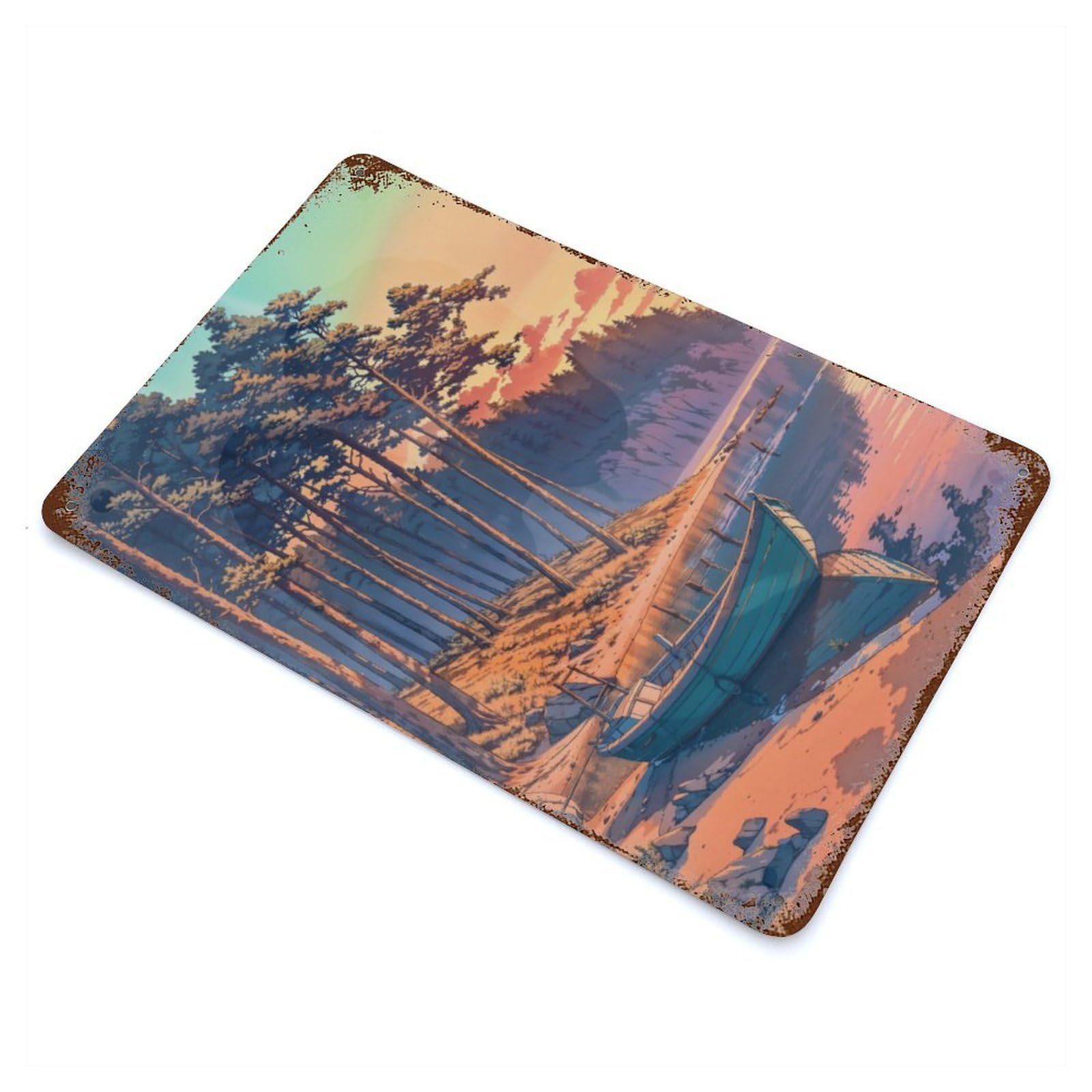 Boat by The Lake Distressed Metal Wall Sign 11.8"x7.9", Ideal for Cafe, Home Bar And Lounge Decor